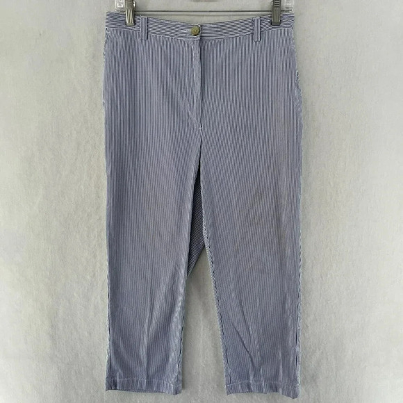 Lands' End Pants - Lands' End Pants Women's Sz 10 Blue White Striped High-Rise Straight Leg Stretch